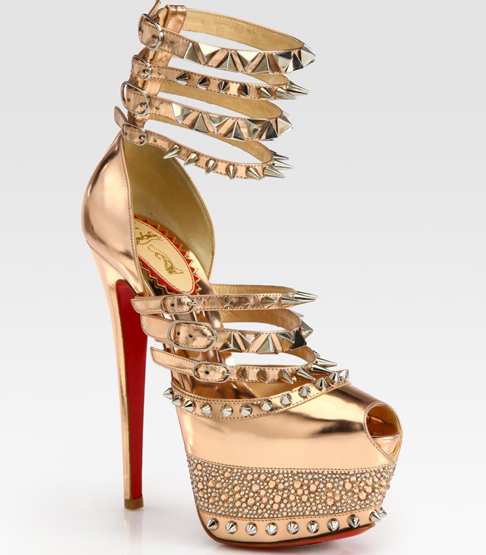 Christian Louboutin Gold Isolde Studded Metallic Leather Platform Sandals