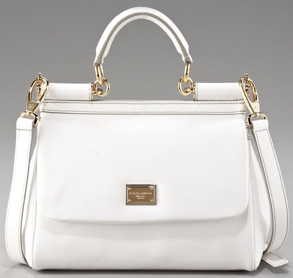Dolce Gabbana Small Miss Sicily Leather Handbag in White