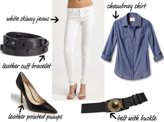 Emmanuelle's Look Emmanuelle's Look: A curated selection featuring a Foxcroft denim shirt and Tory Burch bracelet, encapsulating effortless Parisian style