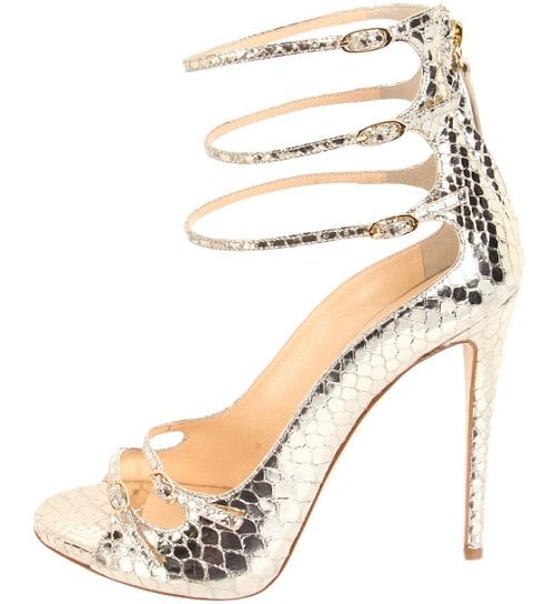 Giuseppe Zanotti Multi Strap Multi Buckle Sandals4 Giuseppe Zanotti Multi-Ankle Strap Sandal in Metallic Silver Snake