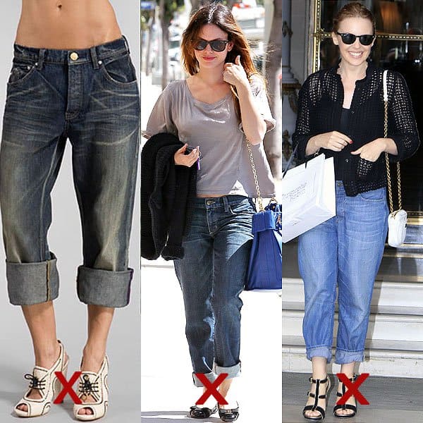 Jean donts for petites 3 DON'T: wide cuffs, super baggy or slouchy styles, and dramatically tapered cuts