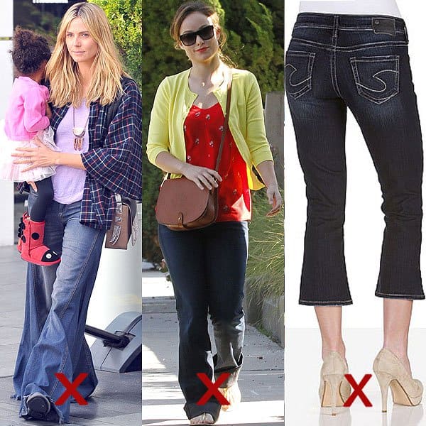 Jean donts for petites DON'T: flare jeans that need to be rehemmed, too short flare jeans, and flare capris