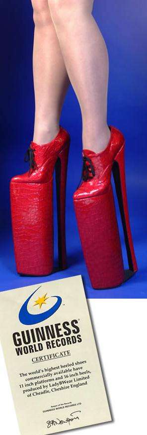 LadyBWear 16-inch platform shoes LadyBWear’s record-setting 16-inch platform boots, once certified by Guinness World Records as the highest commercially available heels, push footwear to staggering new heights