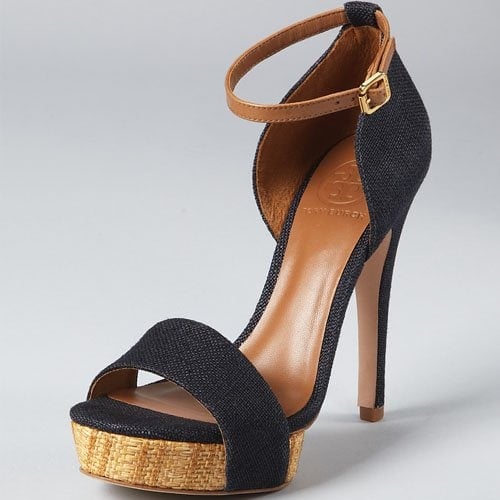 Tory Burch Amina Tory Burch ‘Amina’ Linen Ankle Strap Woven Platform Sandals