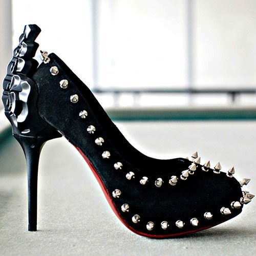 Joco Comendador Scorpion pumps Joco Comendador 'Scorpion' spiked suede pumps with an unattached spine for that Scorpion-like silhouette