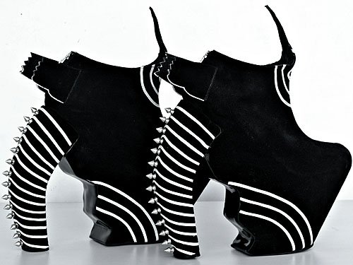 Joco Comendador Zebra shoes Joco Comendador 'Zebra' spiked suede shoes with platforms and curved heels