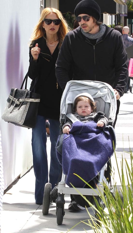 Rachel Zoe, Rodger Berman, and their son Skyler Morrison Berman are seen out and about in Beverly Hills Los Angeles Rachel Zoe totes Reed Krakoff's Boxer bag while out with her family
