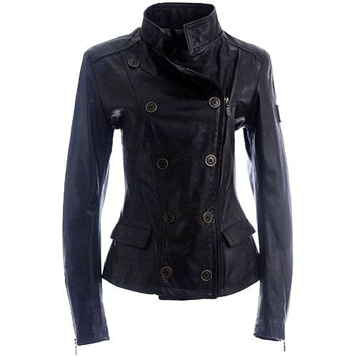Belstaff double breasted zip leather blazer jacket The Belstaff double-breasted zip leather blazer jacket worn by Kristen Stewart as Bella Swan in The Twilight Saga: Breaking Dawn – Part 2, custom-made in a washed black hue for the film