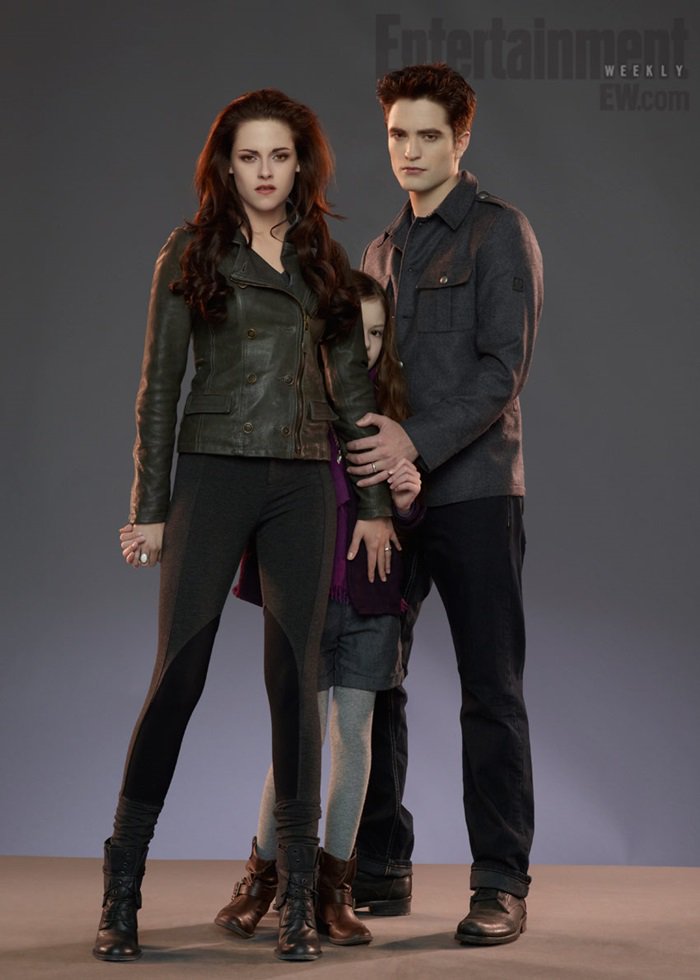Kristen Stewart transforms into vampire Bella Swan in a Belstaff double-breasted leather jacket, jodhpur-style leggings, and Steve Madden combat boots for Entertainment Weekly’s Twilight promo shoot