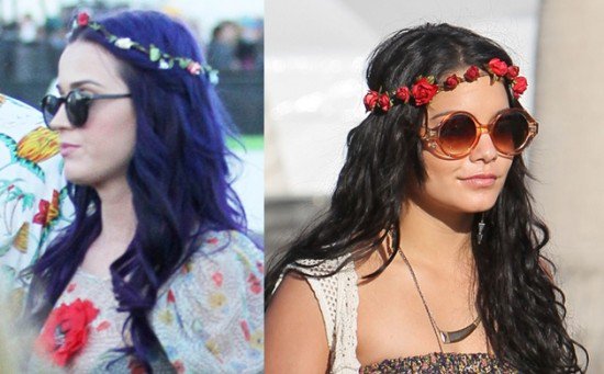 Coachella Celebs_ Katy Perry and Vanessa Hudgens Katy Perry and Vanessa Hudgens embrace flower power with floral headbands at Coachella Festival