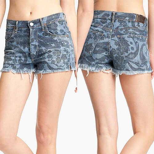 Citizens of Humanity 'Chloe' high waist cutoff shorts These printed high-waisted white denim shorts feature 5-pocket styling and a button fly