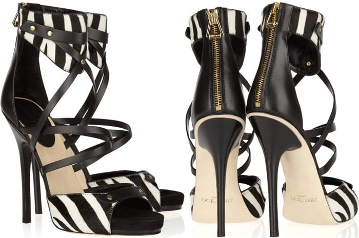 Jimmy Choo 'Jet' zebra print vachetta leather platform sandals