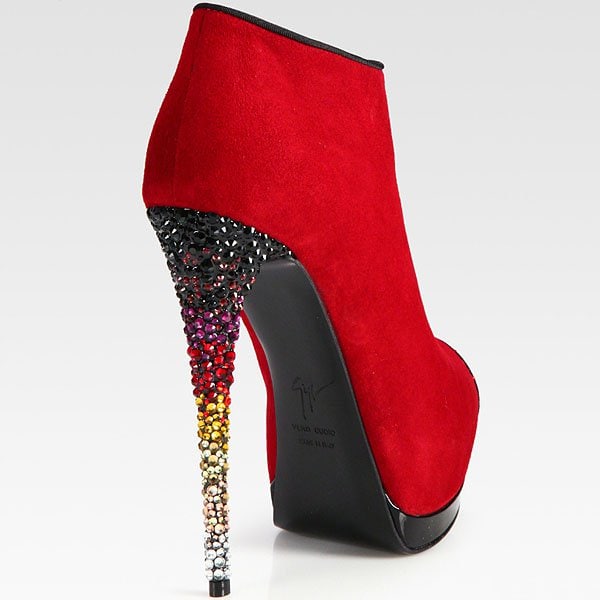 Giuseppe Zanotti crystal heel suede bootie Giuseppe Zanotti Crystal Heel Suede Bootie