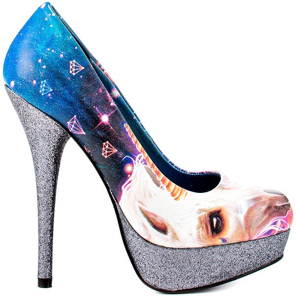 Iron Fist Unicornopia The Unicornopia pump is a whimsical creation, featuring a magical unicorn in space design with a glittering silver finish, appealing to the inner child in all of us
