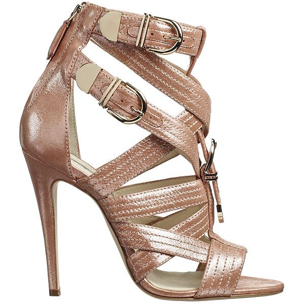 Brian Atwood Encanta Brian Atwood 'Encanta' multi-strap sandal with buckle detail in rose gold shimmer leather