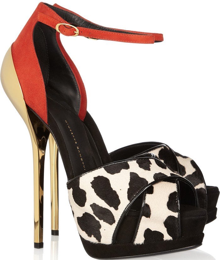 Giuseppe Zanotti Animal-Print Calf-Hair and Suede Sandals originally retailed for $895