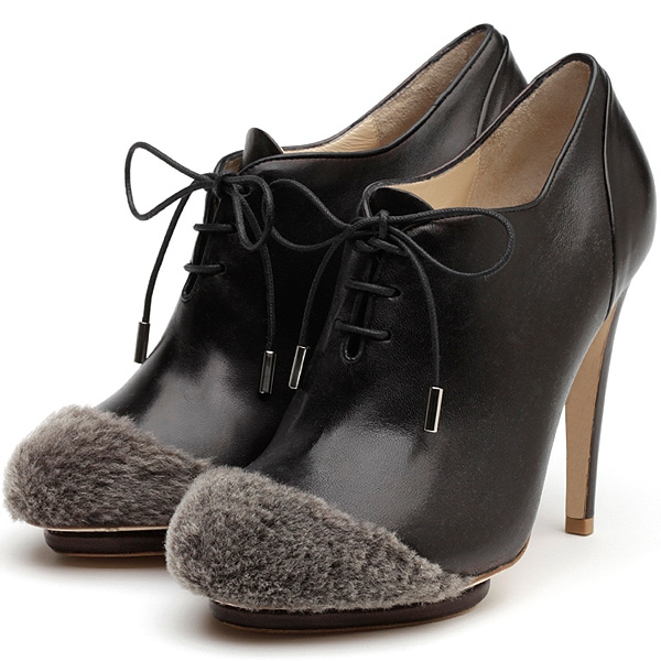 Liam Fahy Briege Nappa Pelliccia Liam Fahy 'Briege' fur toe lace-up high heel oxfords