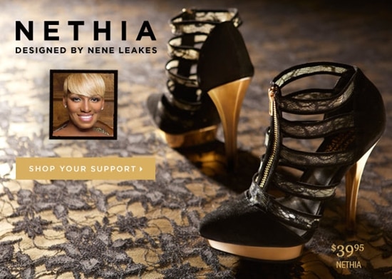Nene Leakes ShoeDazzle NeNe Leakes and her ShoeDazzle-designed Nethia bootie, with 100% of proceeds benefiting Saving Our Daughters