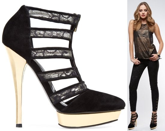 ShoeDazzle Nethia The Nethia bootie’s sculptural side cutouts and closed toe design are anchored by a statement metallic heel