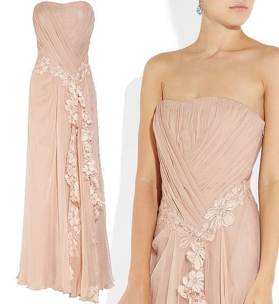 Alberta Ferretti lace appliqued silk gown Alberta Ferretti lace-appliquéd silk gown