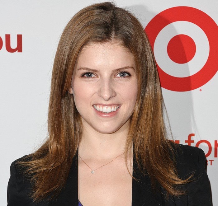 Anna Kendrick keeps her beauty look natural with sleek, straight hair and minimal makeup while attending Target’s Falling for You short film premiere in New York City