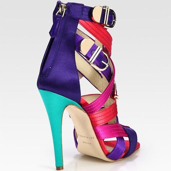 Brian Atwood Encanta Brian Atwood ‘Encanta’ Buckled Multicolored Strappy Satin Sandals