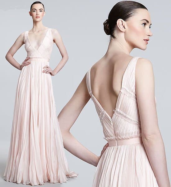 Carmen Marc Valvo Couture plunge neck chiffon gown Carmen Marc Valvo Couture plunge neck chiffon gown