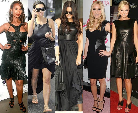 Celebrities in black leather dresses A dazzling showcase of celebrities embracing the black leather dress trend, each bringing their unique flair to this fashion statement