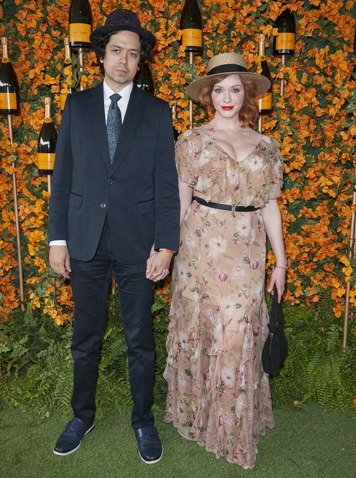 Christina Hendricks and husband Geoffrey Arend at the 2018 Veuve Clicquot Polo Classic at Will Rogers State Historic Park in the Pacific Palisades, California, on October 6, 2018