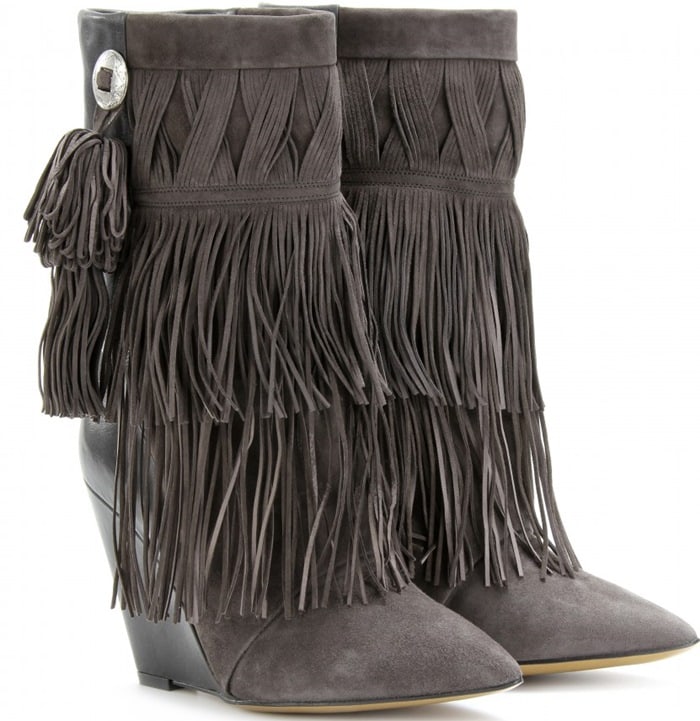 Isabel Marant Gray Jacob Fringed Wedge Boots