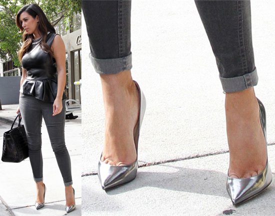 Kim K Anouk Main Kim Kardashian shows how to wear jeans with Jimmy Choo Anouk metallic leather pumps