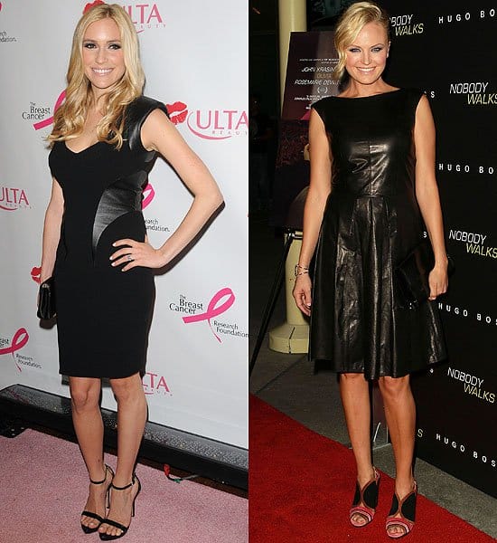 Kristin Cavallari and Malin Akerman in black leather dresses Kristin Cavallari and Malin Akerman stun in black leather, Kristin at a New York City event and Malin in Hollywood, both on October 2, 2012