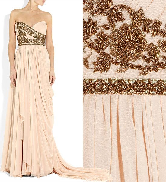 Marchesa embellished silk chiffon strapless gown Marchesa embellished silk chiffon strapless gown