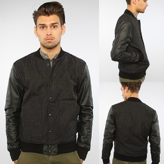 Mister The Mr Varsity Jacket in Charcoal Mister The Mr. Varsity Jacket in Charcoal