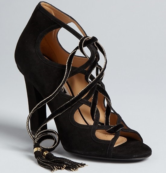 Salvatore Ferragamo Black 110mm Tyla Suede Open Toe Pumps