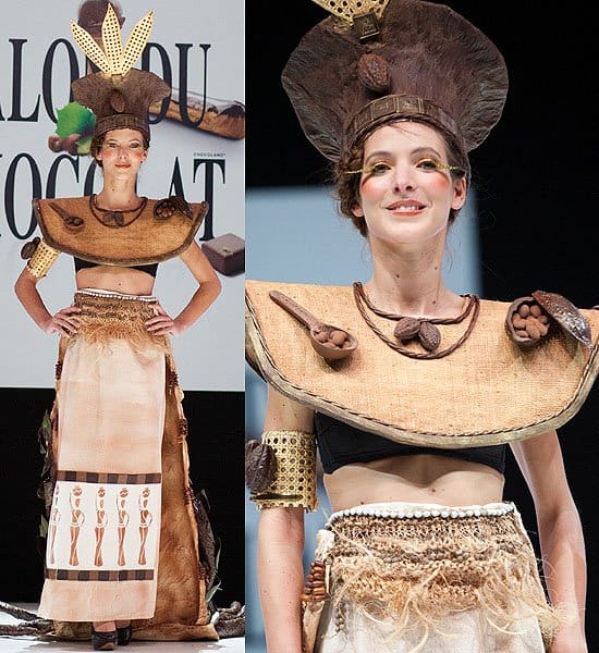 The Chocolate Dress Fashion Show Cocoa bean headdress and shoulder plate