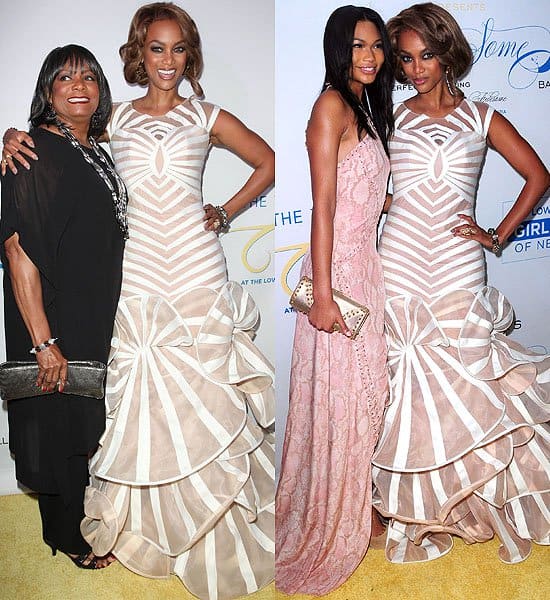 Tyra Banks at The Flawsome Ball In a moment of fashion brilliance, Tyra Banks, alongside her mother, Caroline, and model Chanel Iman, embodies elegance in her stunning Francis Libiran gown at The Flawsome Ball