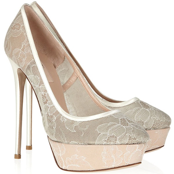 Valentino satin trimmed lace pumps Valentino Satin Trimmed Lace Pumps