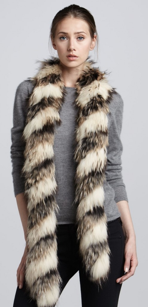 andrienne landau extra long twist raccoon fur scarf Adrienne Landau Extra Long Twisted Raccoon Fur Scarf