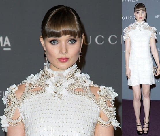 bella heathcote 2012 LACMA art + film gala Australian actress Bella Heathcote wears an embroidered floral neckline dress at LACMA 2012 Art + Film Gala