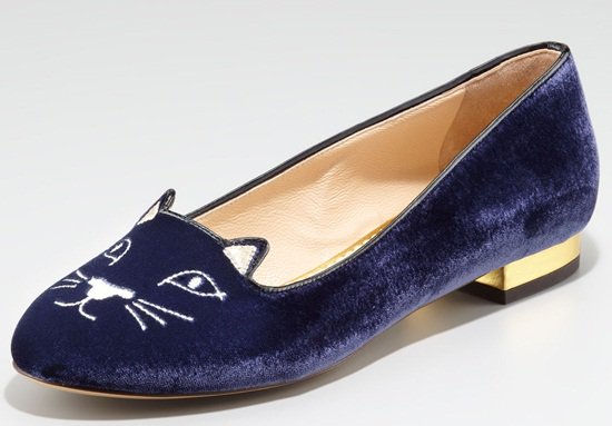 charlotte olympia velvet cat face slipper Charlotte Olympia Cat Face Smoking Slipper in Navy