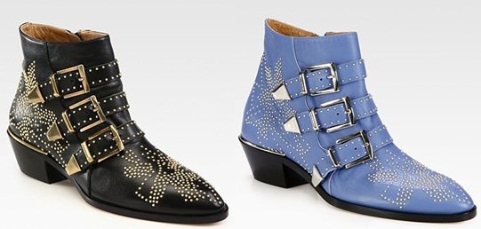 Black and Blue Chloe Susanna Studded Buckle Ankle Boots Black and Blue Chloe Susanna Studded Buckle Ankle Boots