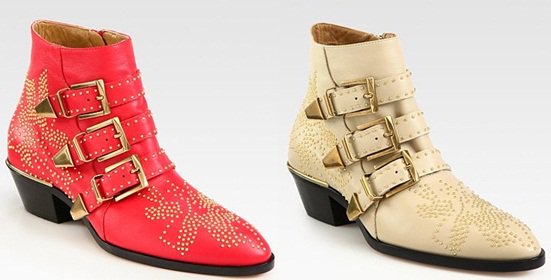 Red and Ivory Chloe Susanna Studded Buckle Ankle Boots Red and Ivory Chloe Susanna Studded Buckle Ankle Boots