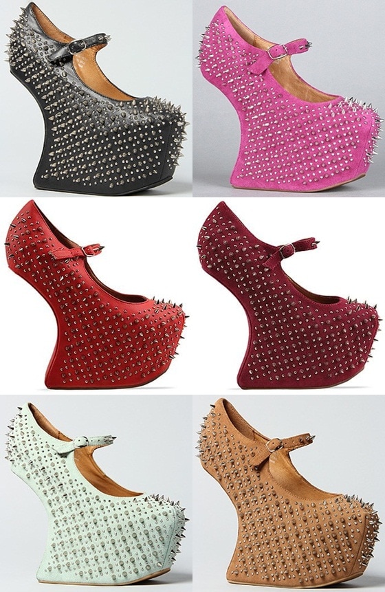 jeffrey campbell prickly in many colors These striking Jeffrey Campbell 'Prickly' platform wedges are available in various bold colors, including black, pink, red, burgundy, mint, and tan, each featuring a unique spiked design and secure ankle strap for a daring, statement-making look