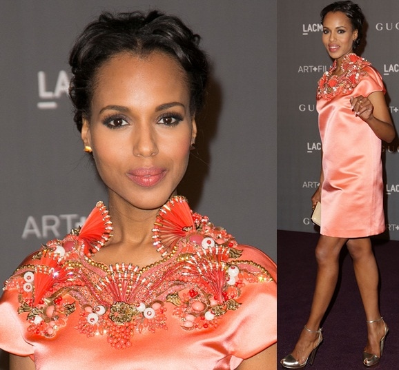 kerry washington at the 2012 LACMA Art + Film Gala Kerry Washington wears a Gucci chiffon dress with a beaded neckline at LACMA 2012 Art + Film Gala Honoring Ed Ruscha and Stanley Kubrick