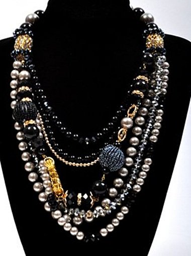 Amber or Onyx Layered Pearls Necklace Amber or Onyx Layered Pearls Necklace