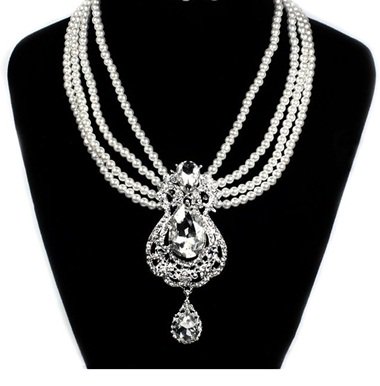 Initial Crystal with Pearl Choker Pendant Necklaces Initial Crystal with Pearl Choker Pendant Necklaces