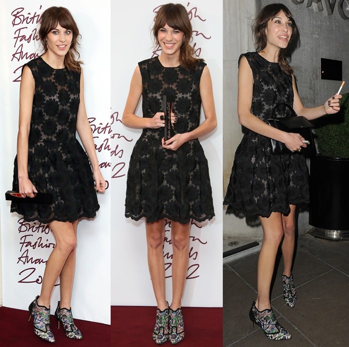 Alexa Chung flaunts her sexy legs in a sassy black lace dress