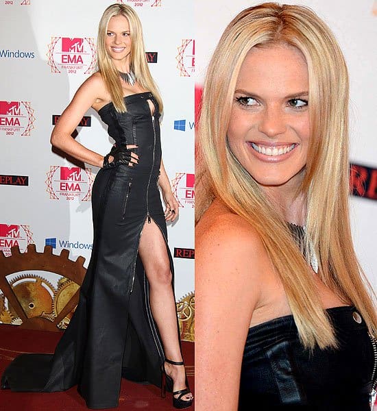 Anne Vyalitsyna 2012 MTV EMAs Anne V looked amazing in a custom-made black zippered dress by Replay