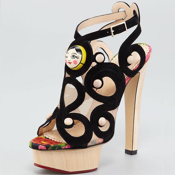 Charlotte Olympia Anastasia Charlotte Olympia "Anastasia" Matryoshka Suede Sandals